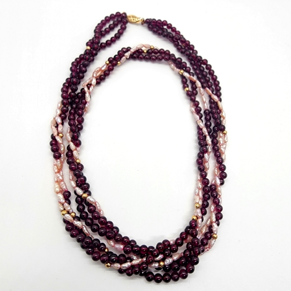 Twisted Rope Pearl 14kGold & Agate Necklace